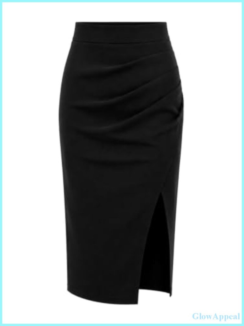 Women's High Waist Ruched Business Casual Midi Skirt with Front Slit